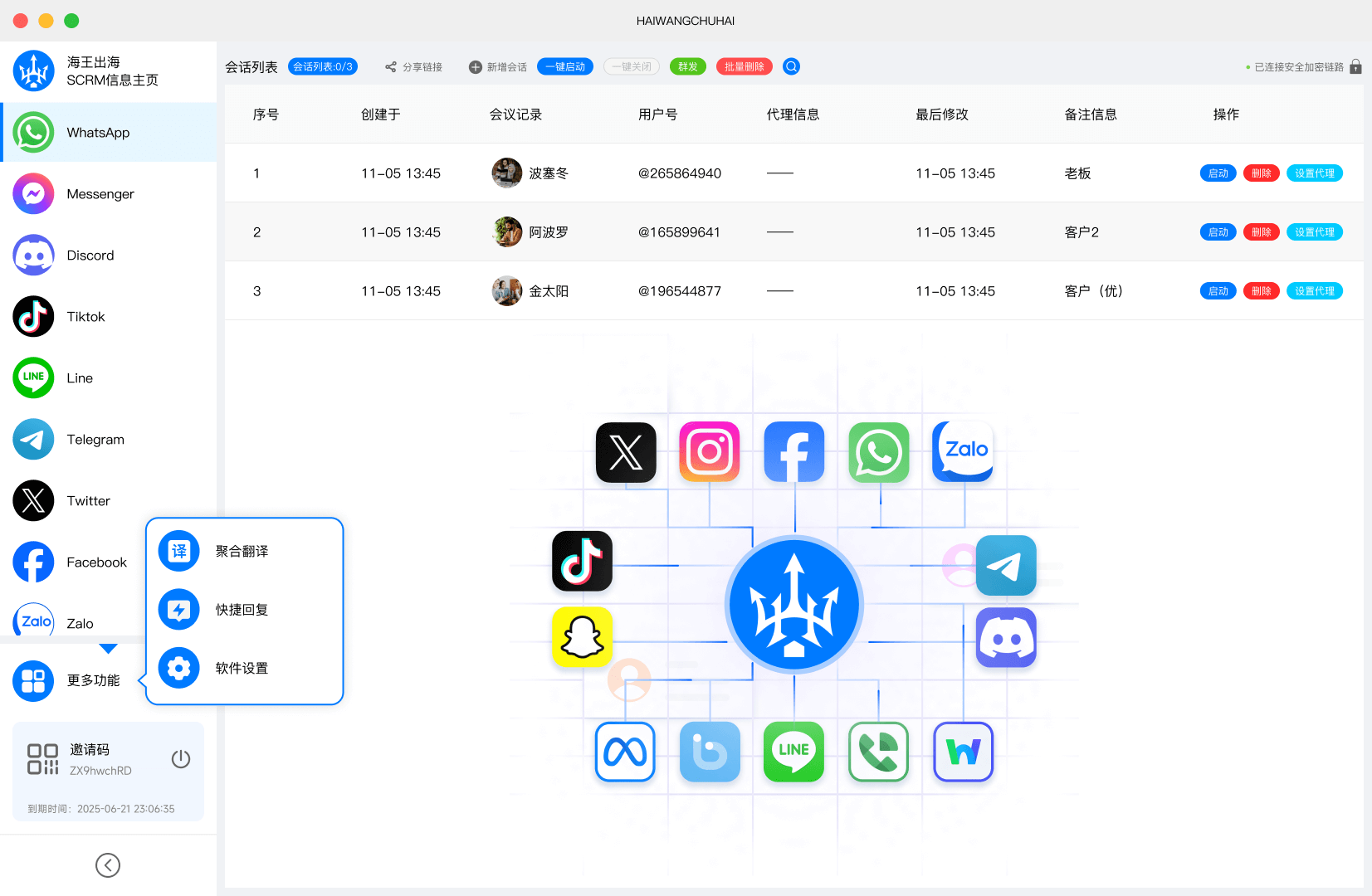 海王出海app多开账户环境与即时聊天翻译控制面板